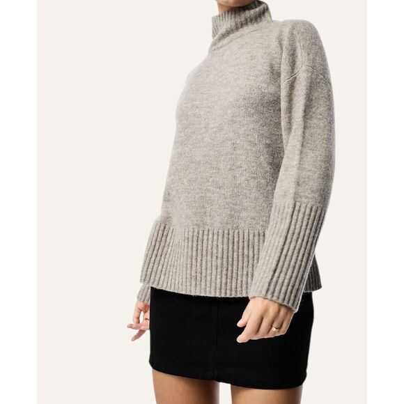 & Other Stories Gray Wool Mohair Blend Turtleneck Sweater Ribbed Hem Size L - Picture 1 of 9